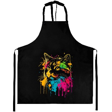 Discover realistic cat meow outline wpap colorful Aprons