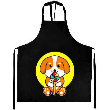 Discover Cute Dog Eating Candy Pet Lover Aprons
