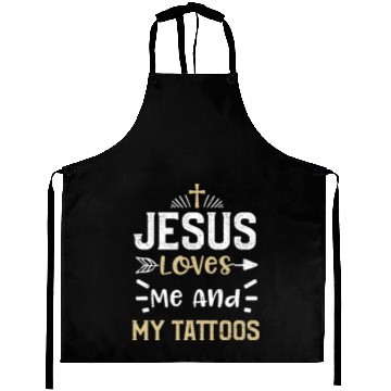 Discover Jesus Loves Me And My Tattoos Aprons
