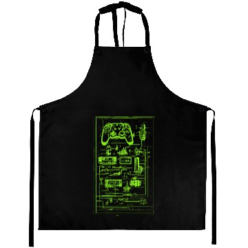 Discover Neon Green Video Game Controller Blueprint Aprons
