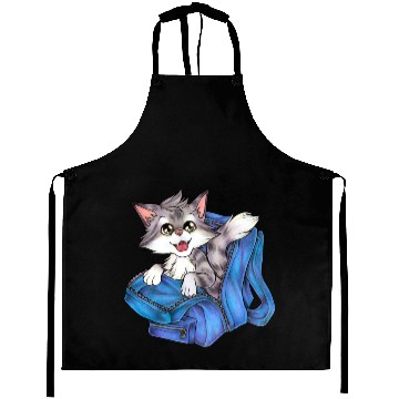 Discover Cute cat in satchel backpack school Aprons