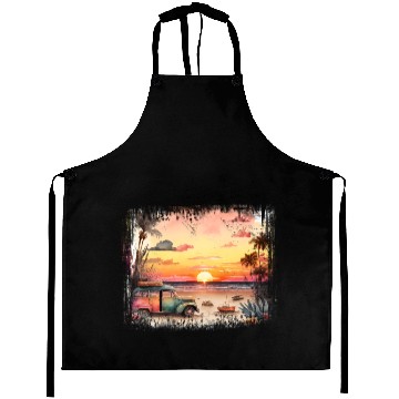 Discover Beach Sunset Watercolor Design Art 2 Aprons
