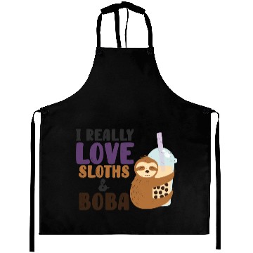 Discover Cute Lazy Sloth Boba Tea Sweet Bubble Tea Aprons