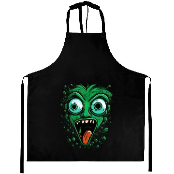 Discover Funny Green Crazy Face Eyes Game Gaming Aprons