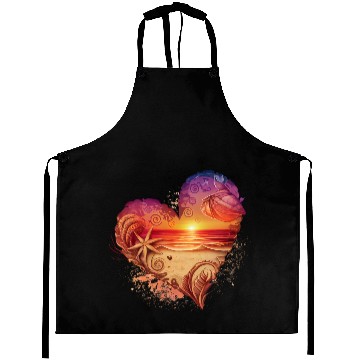Discover Retro Beach Heart Sunset Watercolor1 Aprons