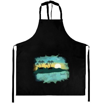 Discover Beach Sunset Watercolor Design Sublimation Art 2 Aprons