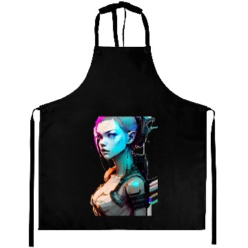 Discover High Tech Style Illustration of a Cyberpunk Girl Aprons