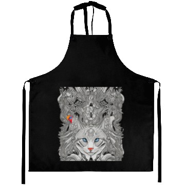 Discover Psychedelic cat with bird Aprons