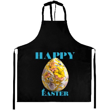 Discover Happy Easter Egg Design with Floral Elements Aprons