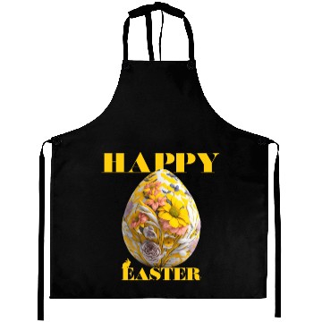 Discover Happy Easter Egg Design with Floral Elements Aprons