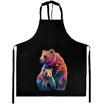 Discover Mother Bear and Cub Sublimation Graphic Wild Life Aprons