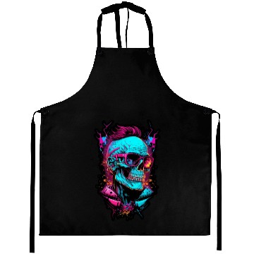 Discover Hipster retro 80s skull neon trend punk metal rock Aprons