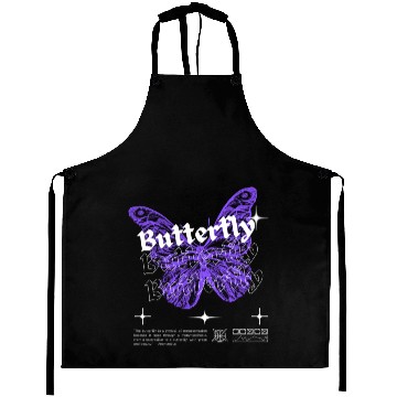 Discover Black Purple White Modern Illustrated Butterfly Aprons