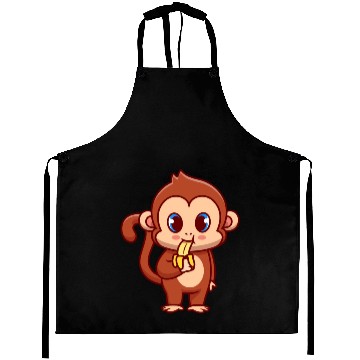 Discover Cute Monkey Eating Banana Cartoon Aprons