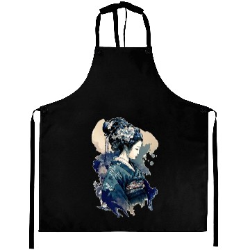 Discover Geisha Watercolor Sea Waves Asian Art Woman Aprons