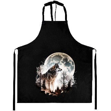 Discover Wolf Moonlight Forest Wild Werewolf Watercolor 5 Aprons