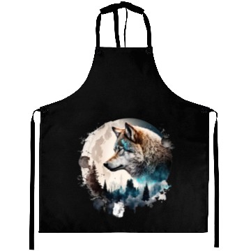Discover Wolf Moonlight Forest Wild Werewolf Watercolor Aprons