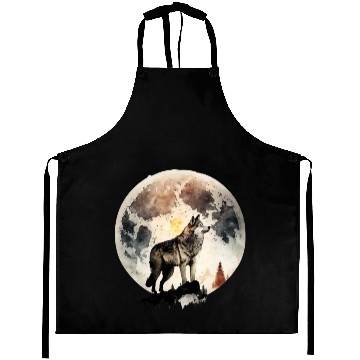Discover Wolf Moonlight Forest Wild Werewolf Watercolor 4 Aprons