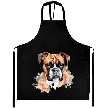 Discover Boxer Dog Watercolor Floral Aprons