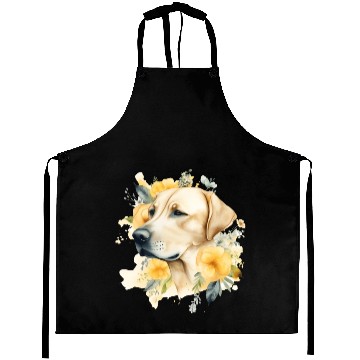 Discover Yellow Lab Dog Watercolor Floral Aprons