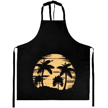 Discover Vintage Retro Sunset Watercolor Beach Vacation 4 Aprons