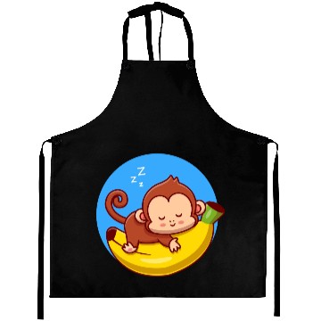 Discover Cute Monkey Sleeping On Banana Cartoon Aprons
