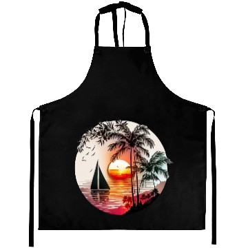 Discover Beach Sunset Sailboat Palm Trees Ocean Vacation 4 Aprons