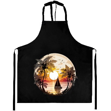 Discover Beach Sunset Sailboat Palm Trees Ocean Vacation 5 Aprons