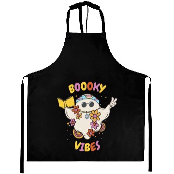 Discover Reading Teacher Halloween Groovy Floral Ghost Aprons