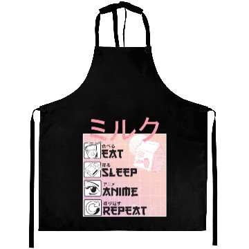 Discover Eat Sleep Anime Repeat Straweberry Milk Japanese Aprons