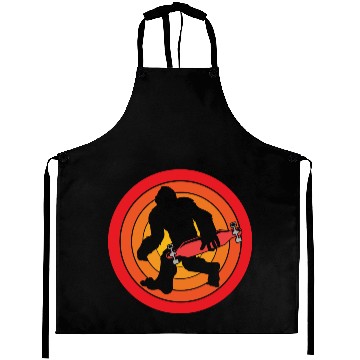 Discover Funny Sasquatch Retro Bigfoot Longboarding Aprons