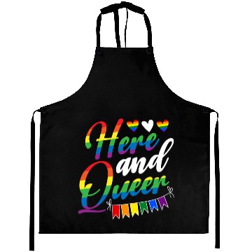 Discover Here And Queer LGBTQ Community Rainbow Pride Month Aprons