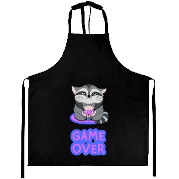 Discover Game Over fat wicked raccoon playing on a console Aprons