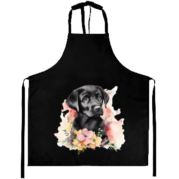 Discover Black Lab Dog Watercolor Floral Aprons