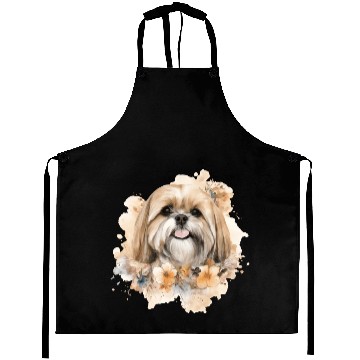 Discover Lhasa Apso Dog Watercolor Floral Aprons
