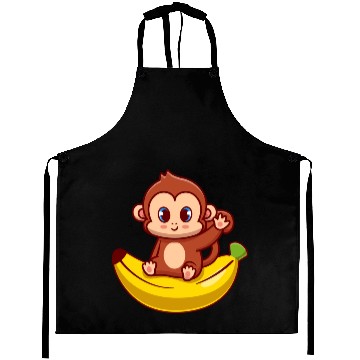 Discover Cute Monkey Sitting On Banana Cartoon Aprons