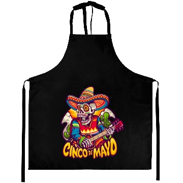 Discover Mexican Skeleton Playing Guitar Cinco De Mayo Aprons