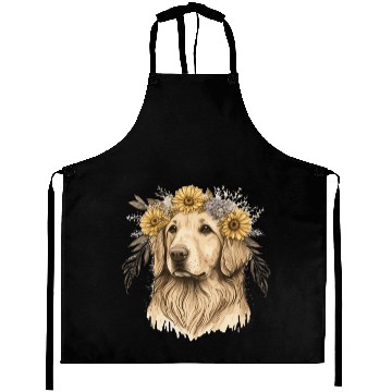 Discover Golden Retriever Flower Crown Pet Dog Breed Floral Aprons