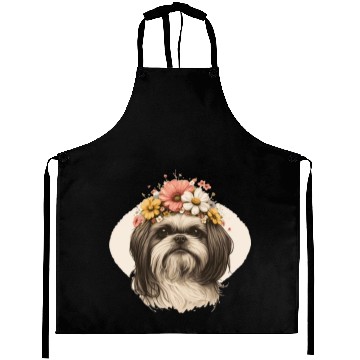 Discover Cute Shih Tzu Flower Crown Pet Dog Breed Floral Pu Aprons