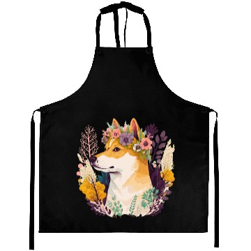 Discover Cute Shiba Inu Flower Crown Pet Dog Breed Floral P Aprons