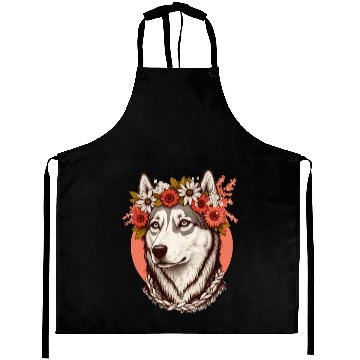 Discover Cute Siberian Husky Flower Crown Pet Dog Breed Flo Aprons