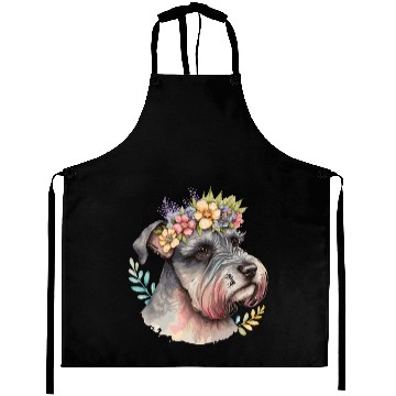 Discover Cute Miniature Schnauzer Flower Crown Pet Dog Flor Aprons