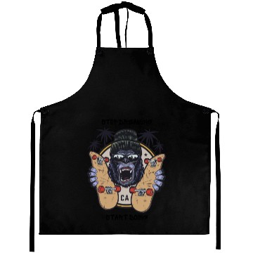 Discover illustrated skateboard monkey with motivational Aprons
