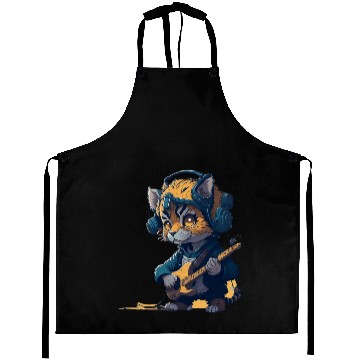Discover baby tiger playing electric guitar Aprons