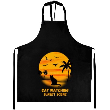 Discover Cat watching sunset scene - Cat Lover Aprons
