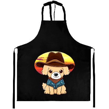 Discover Cowboy dog at sunset Aprons