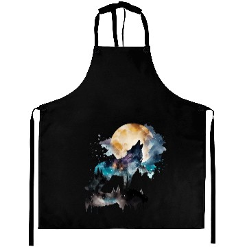 Discover Mountain Wolf Multicolor Watercolor Portrait Aprons