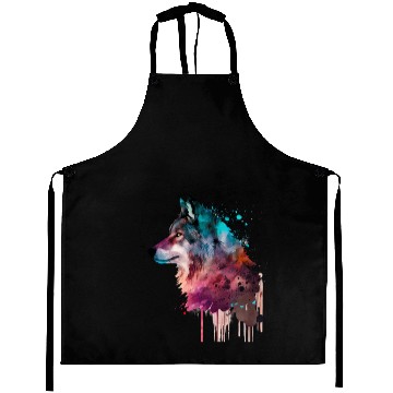 Discover Wolf Multicolor Watercolor Portrait Aprons