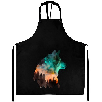Discover Forest Wolf Multicolor Watercolor Portrait Aprons