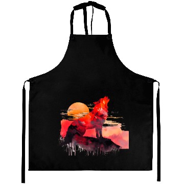 Discover Red Wolf Watercolor Portrait Aprons